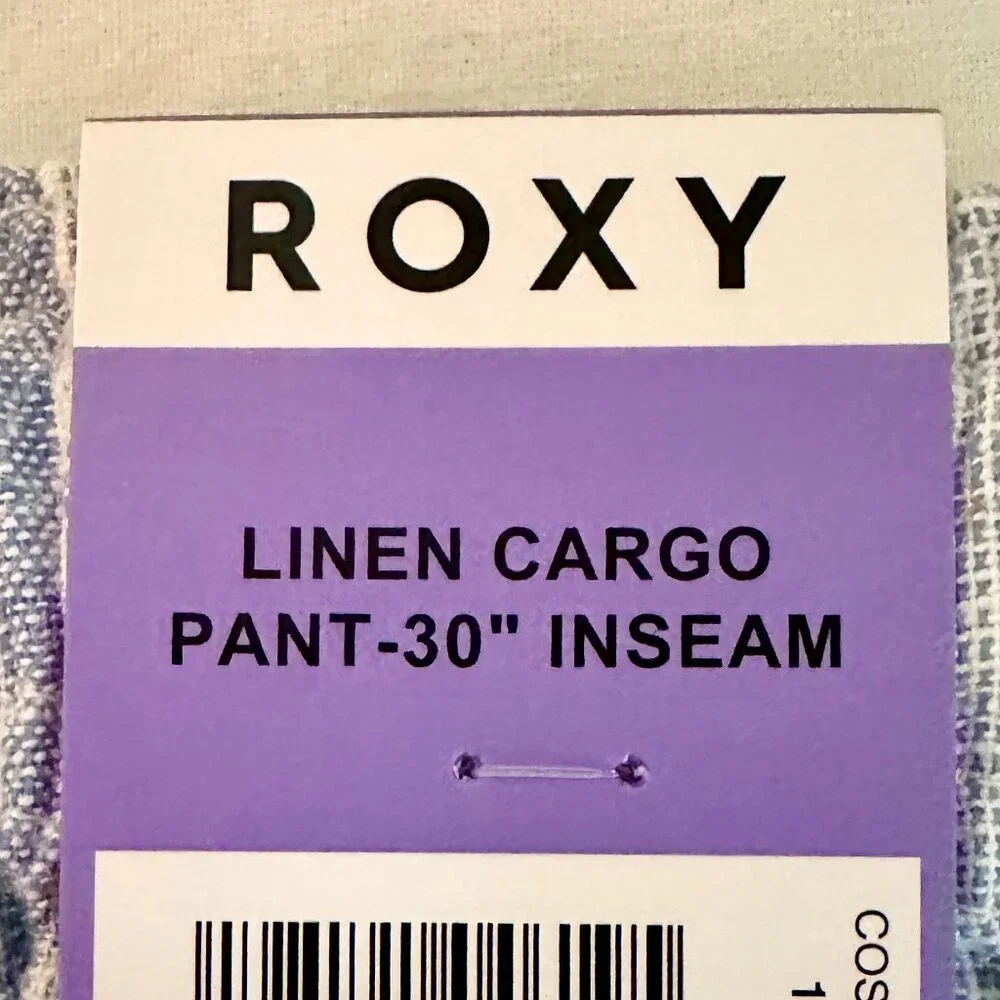 Roxy Women's Linen Blend Cargo Pant Size XS Blue Cottagecore Coastal Boho (NEW)